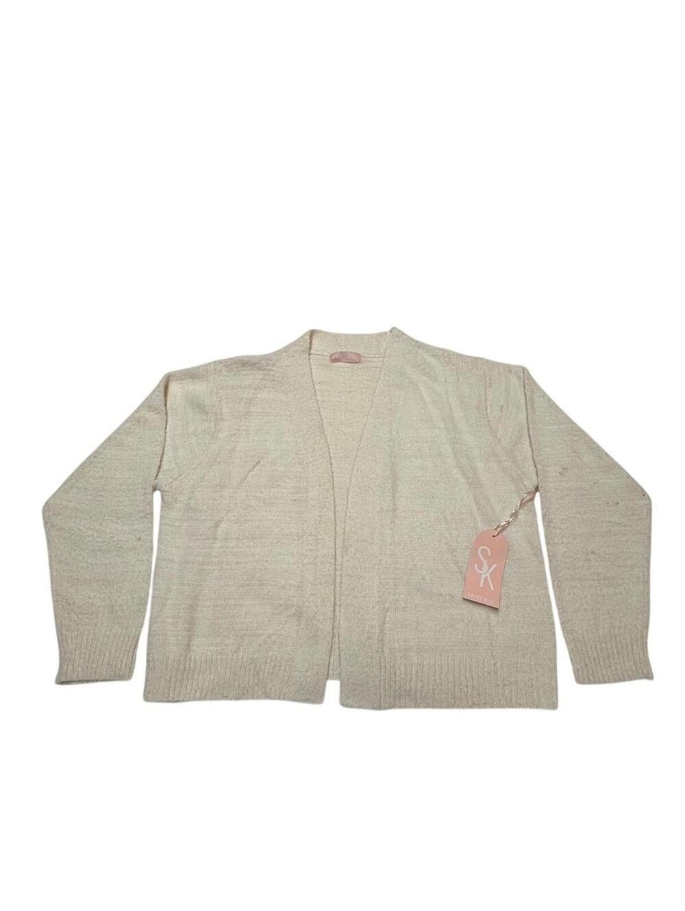Sweet Kizz 3X Cream Open Front Cardigan Sweater Shimmer Knit Plus Size Cozy Soft